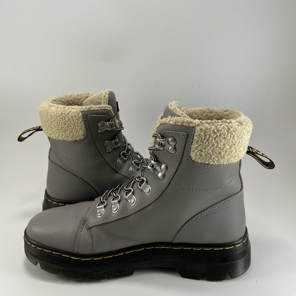 Dr. Martens Doc W FL Combs Faux Fur Combat Boots Womens Size 8 Gray Leather - Picture 10 of 11